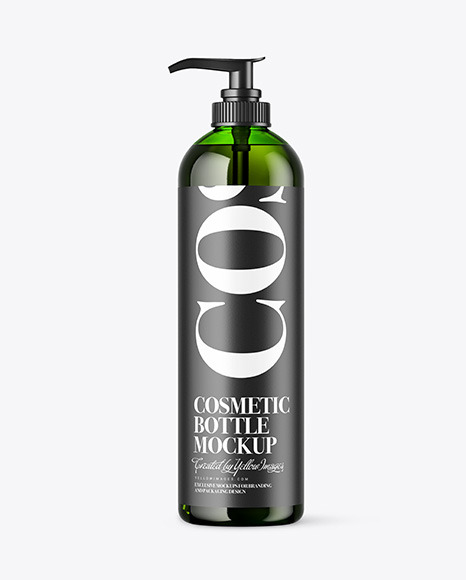 Green Cosmetic Bottle w/ Pump Mockup