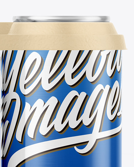 6 Pack Glossy Cans with Holder Mockup PSD #1