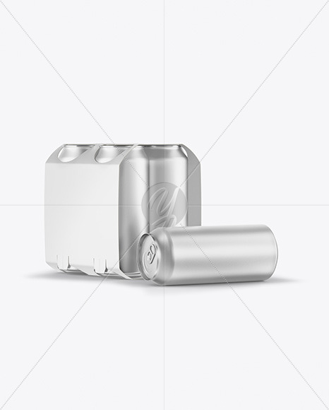 Download Carton Carrier W 4 Matte Metallic Cans Mockup Half Side View In Can Mockups On Yellow Images Object Mockups