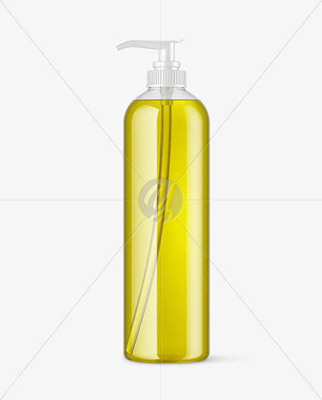 Clear Glass Cosmetic Bottle with Pump & Oil Mockup