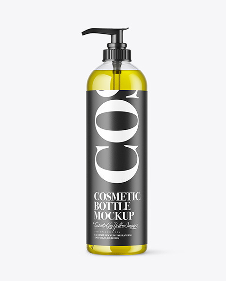Clear Glass Cosmetic Bottle with Pump &amp; Oil Mockup