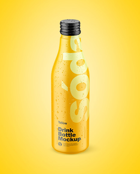 Matte Drink Bottle w/ Drops Mockup on Yellow Images Object Mockups