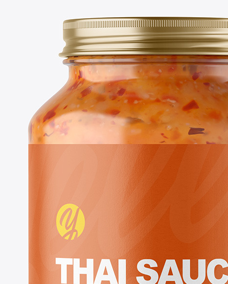 Clear Glass Jar with Sweet Chili Thai Sauce Mockup PSD #1