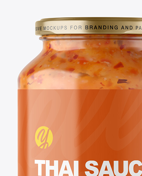 Clear Glass Jar with Sweet Chili Thai Sauce Mockup PSD #6
