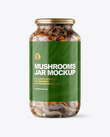 Download Clear Glass Jar With Marinated Mixed Mushrooms Mockup In Jar Mockups On Yellow Images Object Mockups