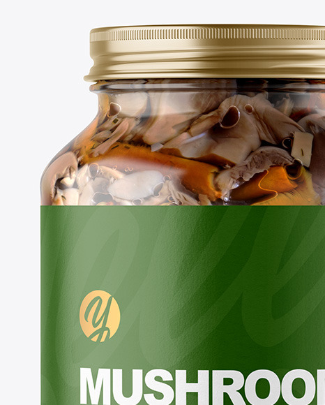 Download Clear Glass Jar With Marinated Mixed Mushrooms Mockup In Jar Mockups On Yellow Images Object Mockups