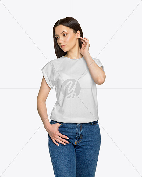 Download Woman In A T Shirt Mockup In Apparel Mockups On Yellow Images Object Mockups