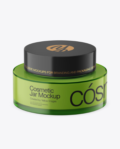 Green Glass Cosmetic Jar Mockup