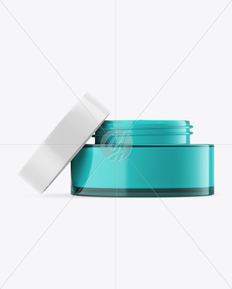 Opened Blue Glass Cosmetic Jar Mockup