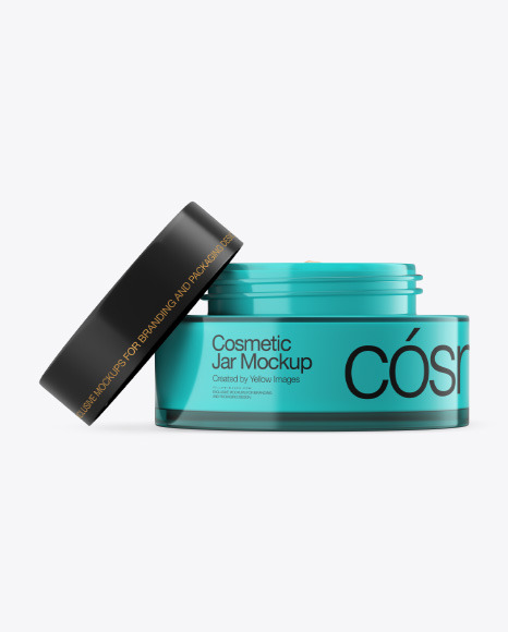 Opened Blue Glass Cosmetic Jar Mockup