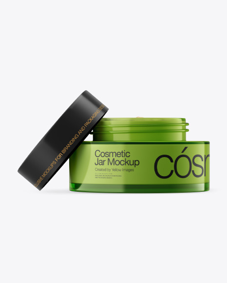 Green Glass Cosmetic Jar Mockup