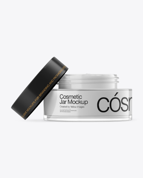 Opened Clear Glass Cosmetic Jar Mockup
