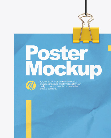 Crumpled A4 Poster with Clip Mockup PSD #3