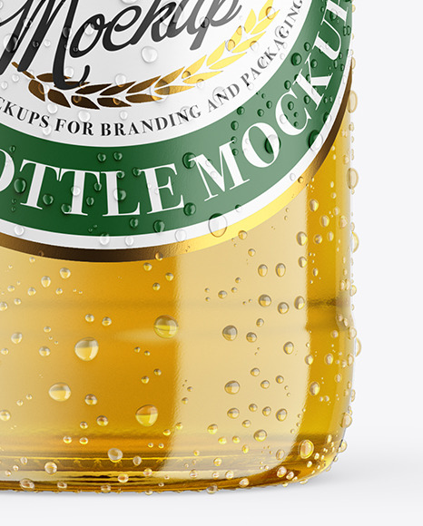 Clear Glass Lager Beer Bottle w  Condensation Mockup PSD #5