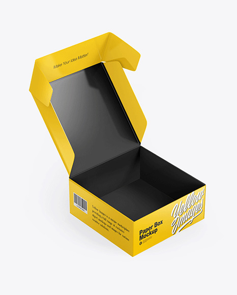 Download Opened Glossy Paper Box Mockup In Box Mockups On Yellow Images Object Mockups