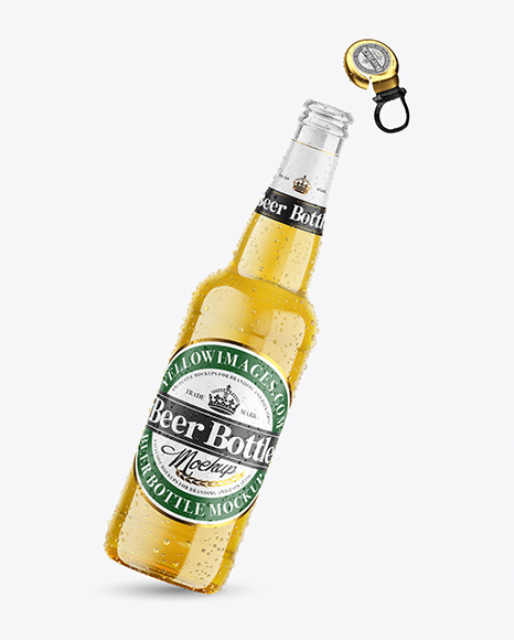 Clear Glass Lager Beer Bottle w/ Condensation Mockup
