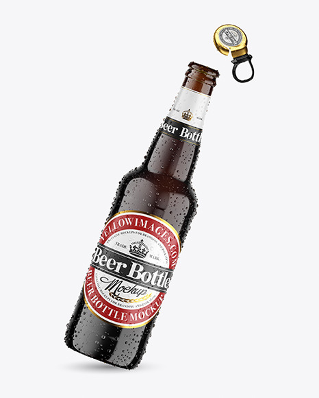 Amber Glass Dark Beer Bottle w/ Condensation Mockup