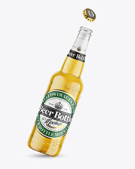 Clear Glass Lager Beer Bottle w/ Condensation Mockup