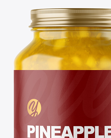Clear Glass Jar with Pineapple jam Mockup PSD #1
