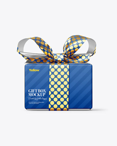 Download Gift Box With Matte Bow Mockup Front View In Box Mockups On Yellow Images Object Mockups