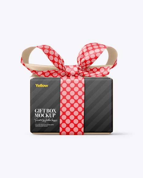 Gift Box With Matte Bow Mockup Front View In Box Mockups On Yellow Images Object Mockups