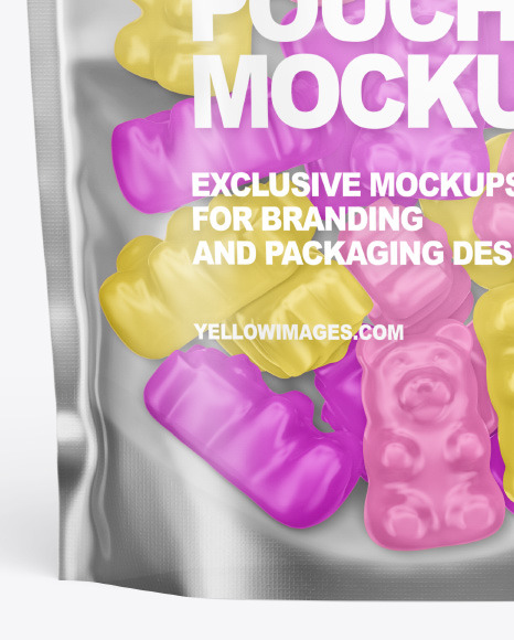 Download Frosted Stand Up Pouch With Gummies Mockup Download Graphic Design Mockup