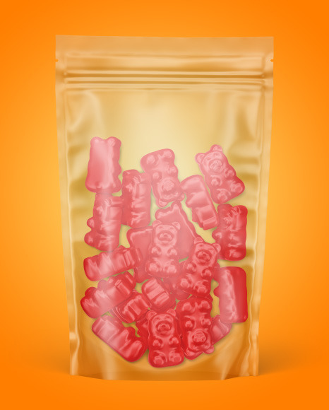 Download Frosted Stand Up Pouch With Gummies Mockup Download Graphic Design Mockup