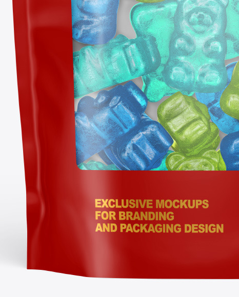 Download Frosted Stand-up Pouch with Gummies Mockup in Pouch Mockups on Yellow Images Object Mockups