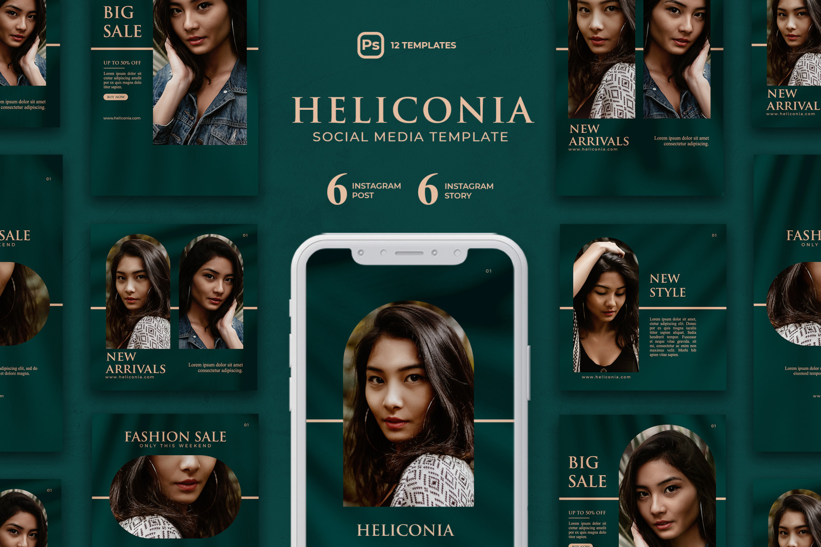 12 Fashion Social Media Instagram Post & Stories  Template