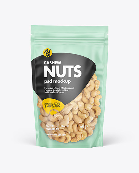 Frosted Plastic Pouch w/ Cashew Nuts Mockup