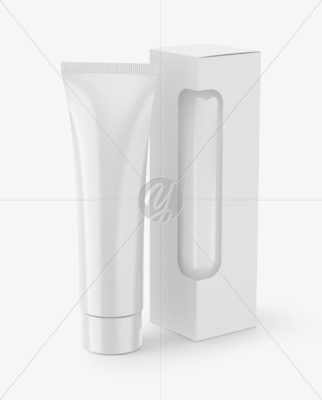 Glossy Cosmetic Tube w  Box Mockup PSD #1