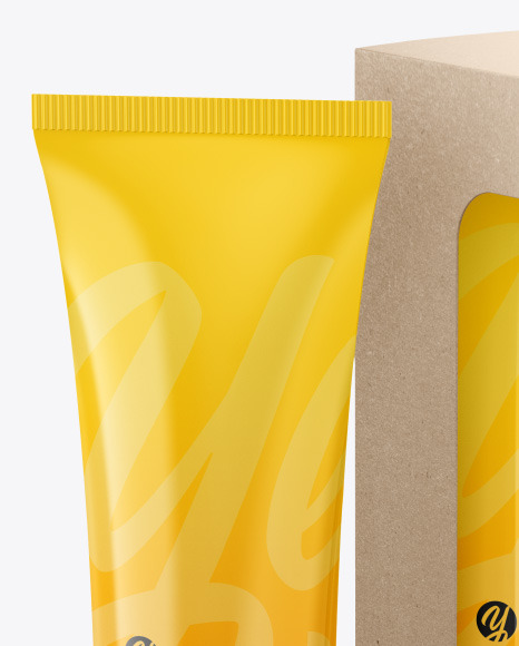 Download Glossy Cosmetic Tube W Kraft Box Mockup In Tube Mockups On Yellow Images Object Mockups