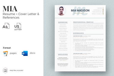 Creative Resume format With photo for Word &amp; Pages. CV With Picture and Cover Letter format