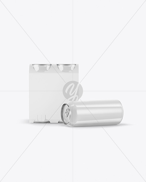 Carton Carrier W/ 4 Glossy Cans Mockup