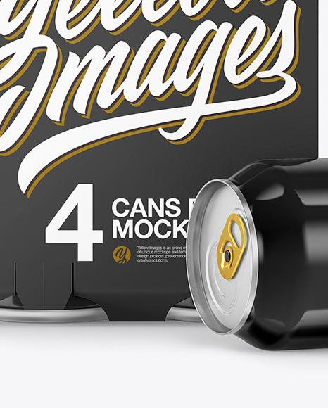 20 Carton Carrier W/ 4 Glossy Cans Mockup Design