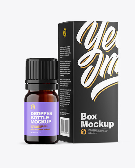 Dark Amber Glass Bottle with Box Mockup PSD #2