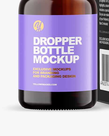 Dark Amber Glass Bottle with Box Mockup PSD #6