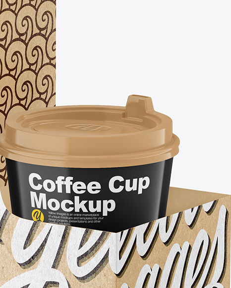 Glossy Coffee Cups in Kraft Paper Holder Mockup PSD #2