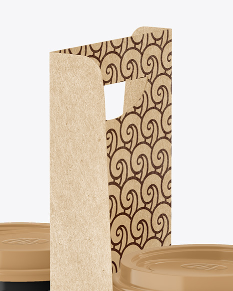 Glossy Coffee Cups in Kraft Paper Holder Mockup PSD #6