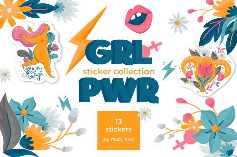 Girl Power Sticker Vector Collection
