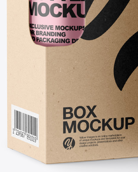 Metallic Bottle W Kraft Box Mockup In Box Mockups On Yellow Images Object Mockups