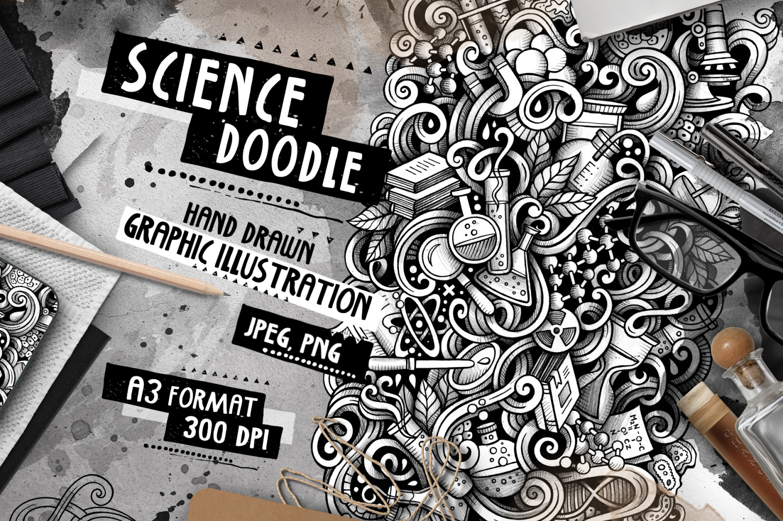 Science Graphic Doodle Hand Drawn Illustration on Yellow Images