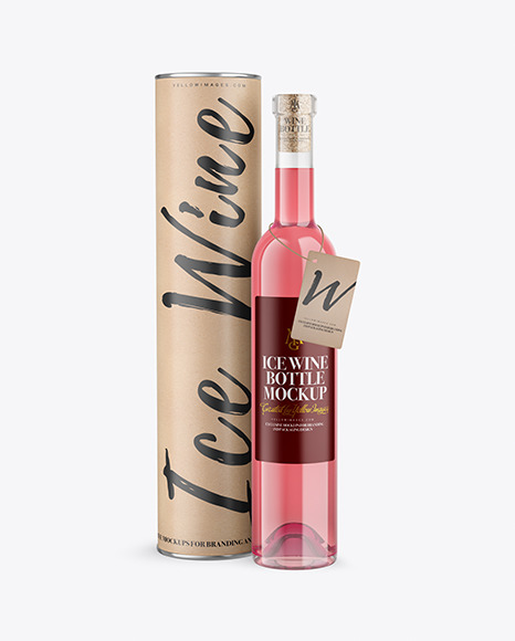 Clear Glass Pink Wine Bottle With Tube Mockup PSD #2