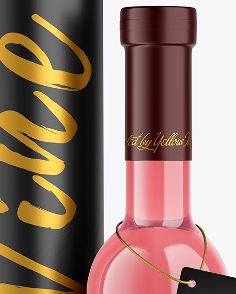 Clear Glass Pink Wine Bottle With Tube Mockup PSD #1