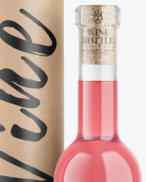 Clear Glass Pink Wine Bottle With Tube Mockup PSD #6