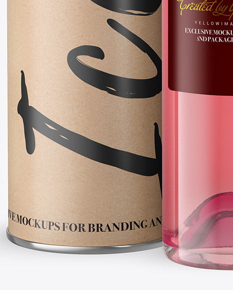 Clear Glass Pink Wine Bottle With Tube Mockup PSD #5