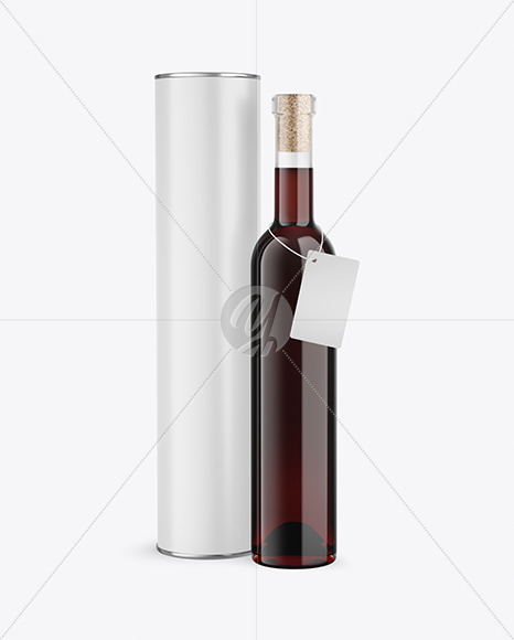Clear Glass Red Wine Bottle With Tube Mockup