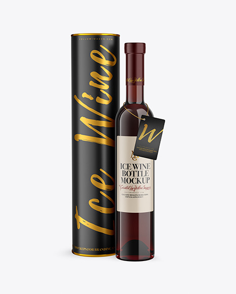 Clear Glass Red Wine Bottle With Tube Mockup