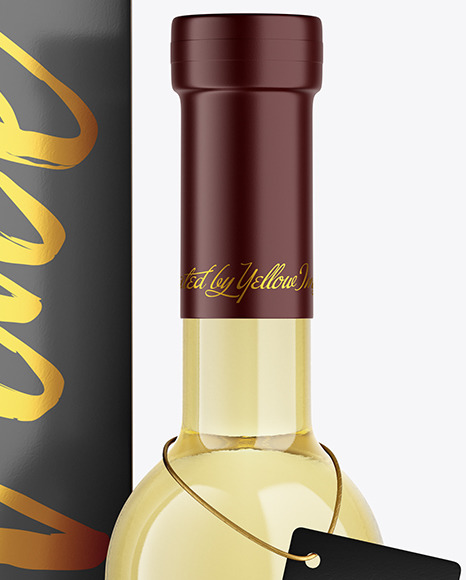 Clear Glass White Wine Bottle With Box Mockup PSD #1