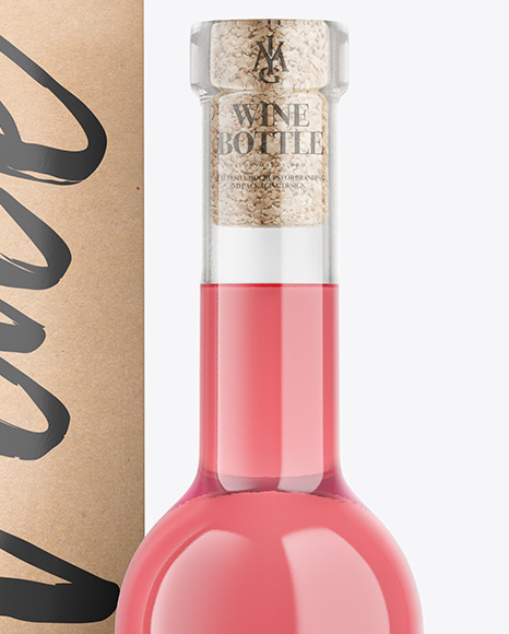 Clear Glass Pink Wine Bottle With Box Mockup PSD #6